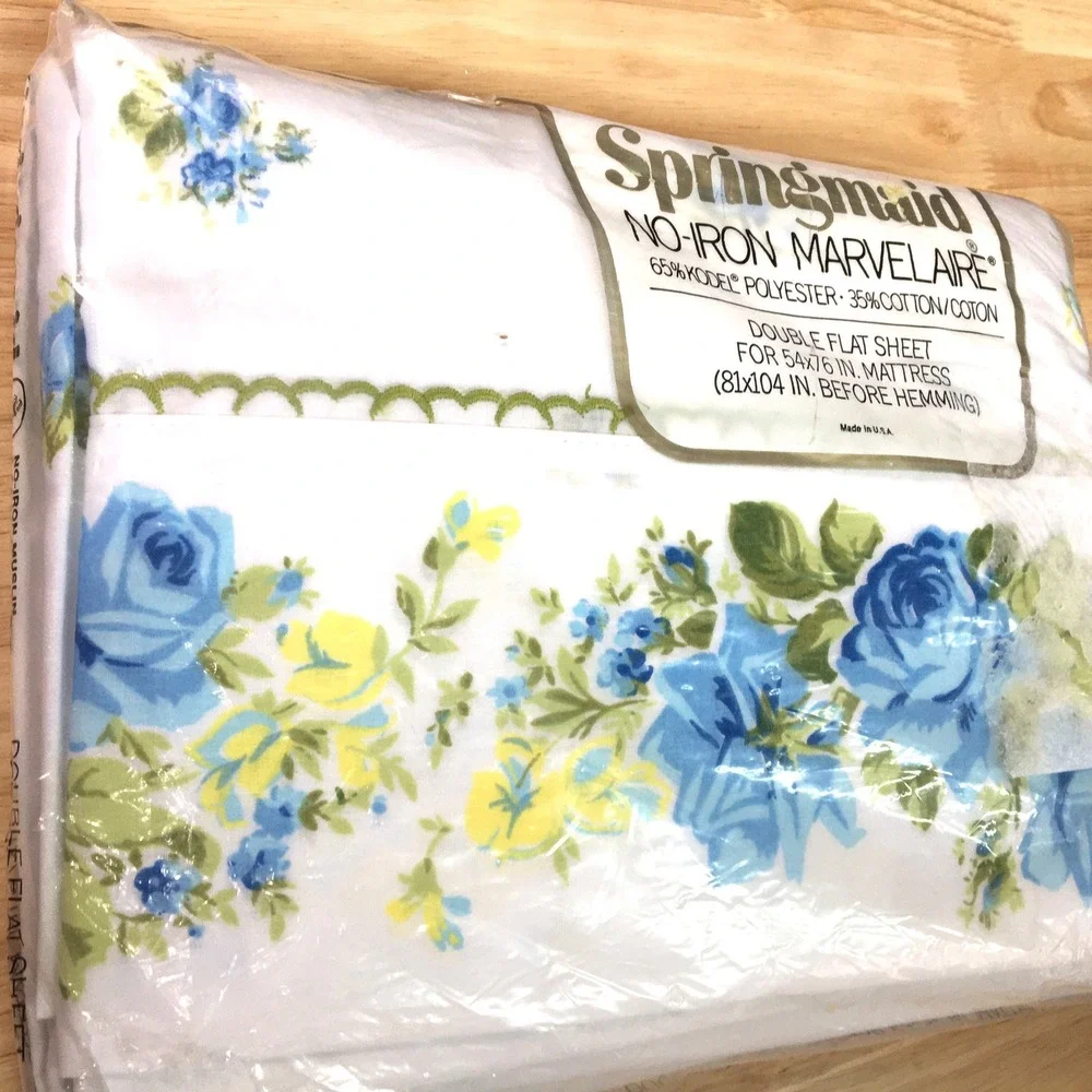 Springmaid No-Iron Marvelaire Prelude Floral Double Flat Sheet Full Blue Yellow